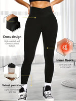 Women's Thick Soft Cross-Waist V-Waist Tummy-Control Fleece Yoga Leggings - Thermal Running Workout Slimming Tights,Jeans（New）