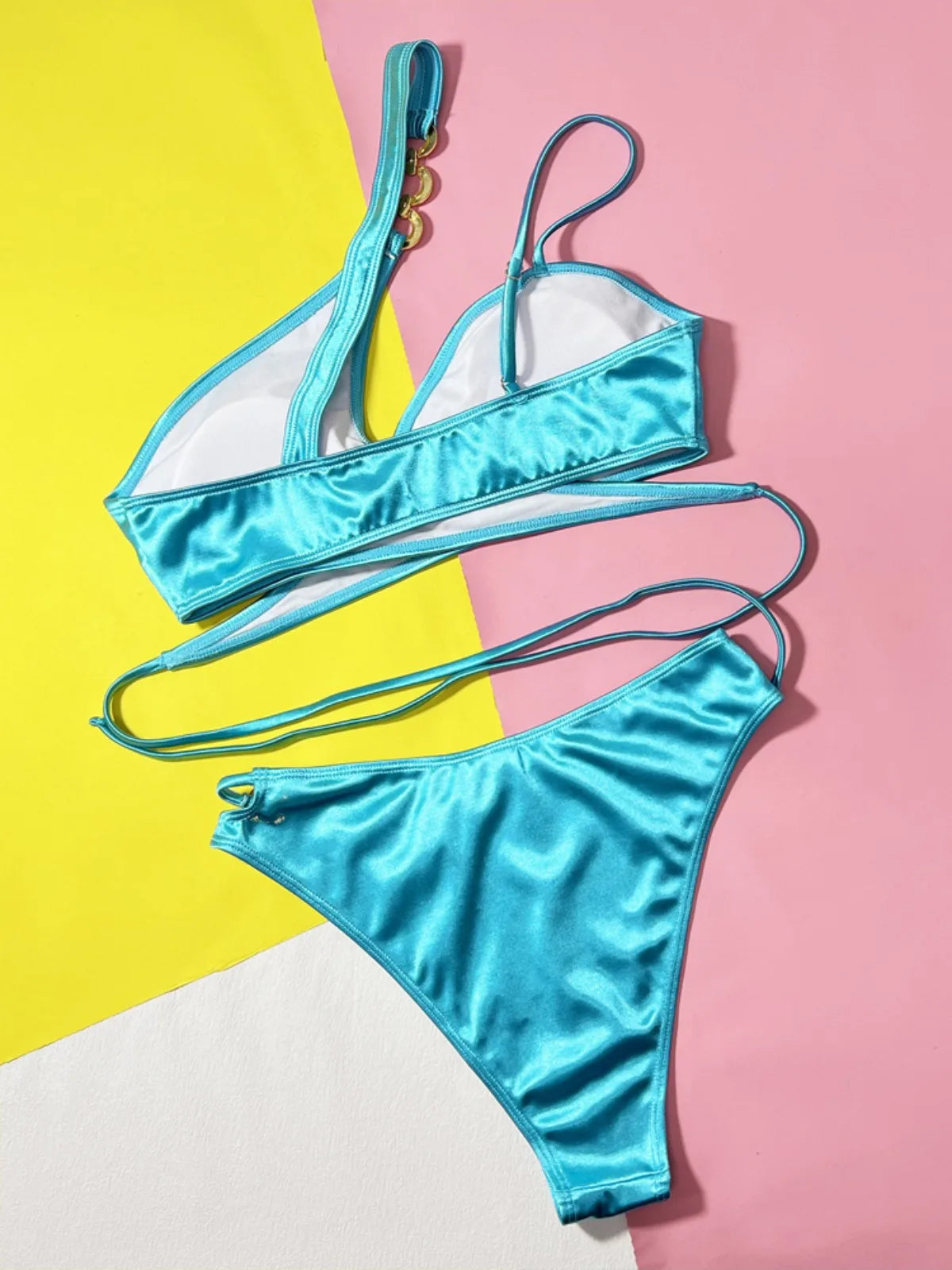 Solid Color High Waist Swimsuit for Women 2026 2-Piece Bikini Sexy Cross V-neck Suspender Backless Bathing Suit Beach Swimwear