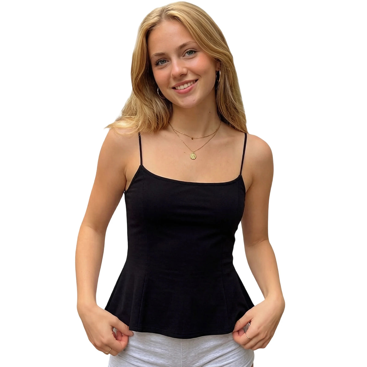 2026 Summer Women's Solid Color Vest Open Back Sleeveless Flared Hem Camisole Tank Tops Casual Retro Basic Cami