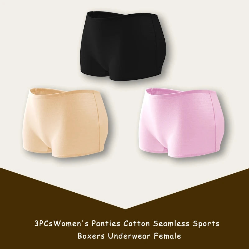 3PCS/SET Women Panties Cotton Seamless Sports Boxers Underwear Female Solid Color Briefs Cozy Lingerie Intimate Underpants XS-XL