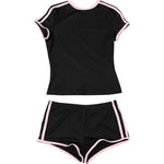 2026 New Women's Sexy Hot Girl Slim Fit Crop Top Shorts Set Solid Color Block High Waist Shorts Two Piece Outfit