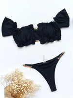 Ruffled Frilled Off Shoulder Bikini Women Swimsuit Female Swimwear Two Pieces Bikini Set Bandeau Bather Bathing Suit Swim Lady