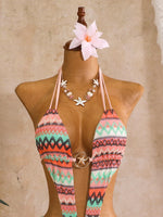 Sexy Hot Pink Knitted Striped Swimsuit 2026 Women Metal Circle Patchwork Hollow Backless Beach Bathing Suit One Piece Swimwear
