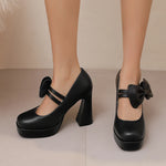 Plus Size Women's Bow Mary Janes Platform Chunky Heels Ankle Strap High Heel Pumps Sweet Lolita Party Dress Shoes