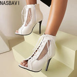 NASBAVI Fashion Summer Jazz Dance Shoes Peep Toe Ankle Boots for Women Sexy High Heels Lace-up Sandals Female Large Size 45