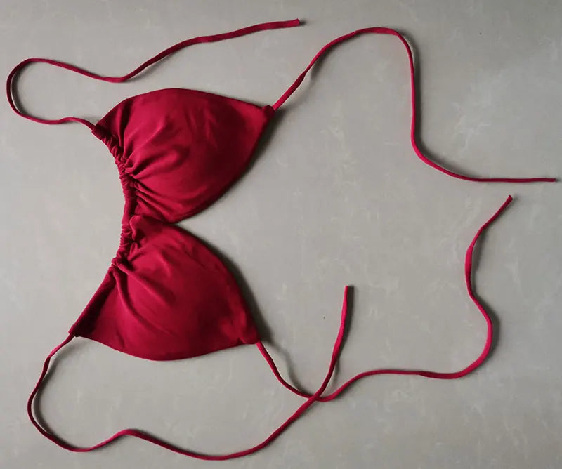 Summer Sexy Bikini set Push-up padded Bra Thong Split Swimwear Female Bandage Bathing Suit Adjustable Lacing Swimsuit Solid