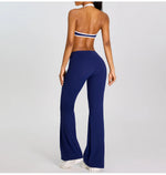 Breathable Yoga Suit for Women Color Contrast Shockproof Sports Bra Drawstring High Waist Pants Gym Running Fitness Suits