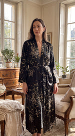 Plus Size Fashion Casual Loose Print Pajamas Women's Long Simulated Silk Sexy Sleepwear with Pockets Oversized Robe