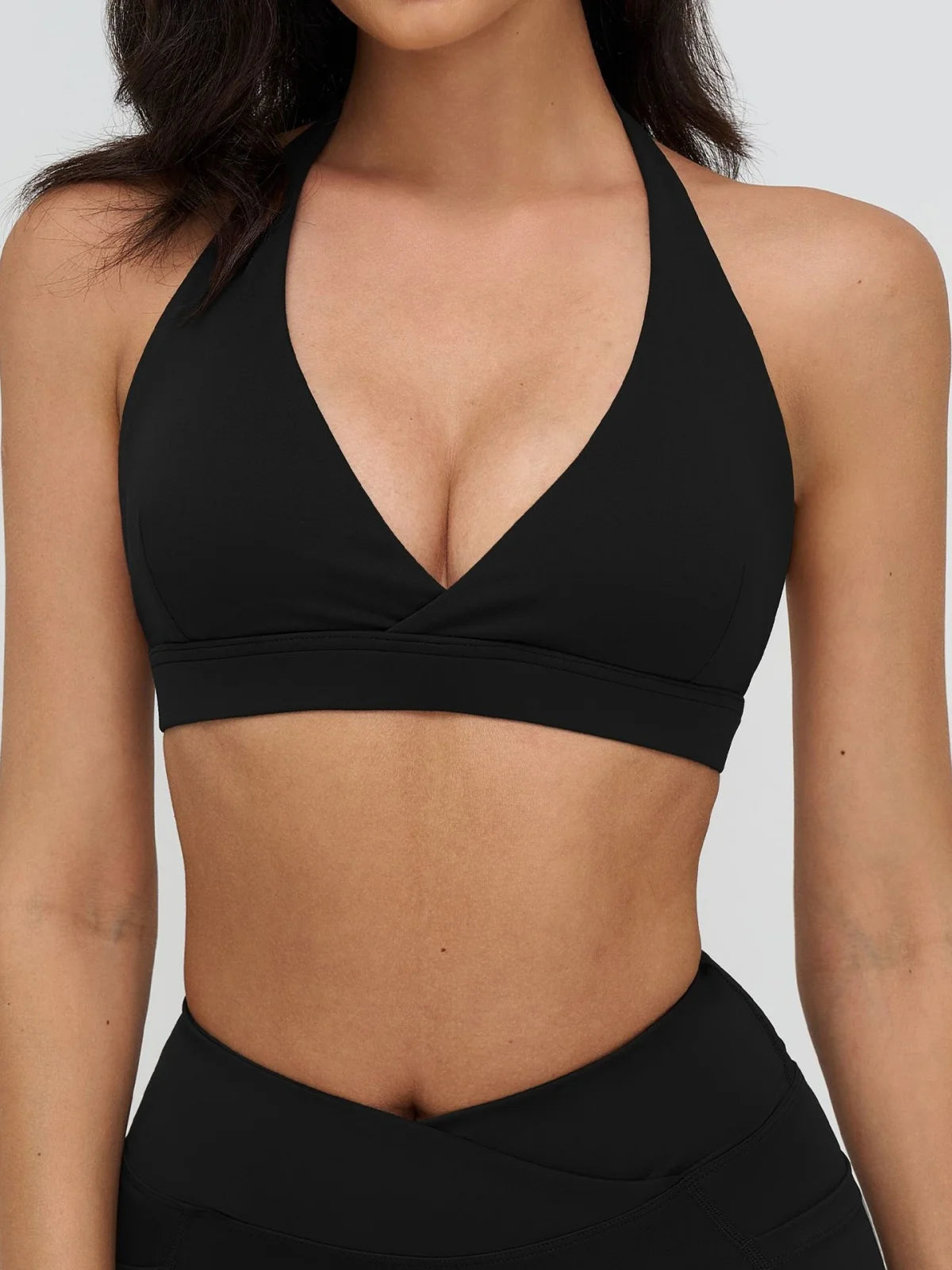 Naked Sports Bras Women Solid Coffee Cross V-neck Shock-absorbing Yoga Suit Gym Fitness Running Workout Crop Top