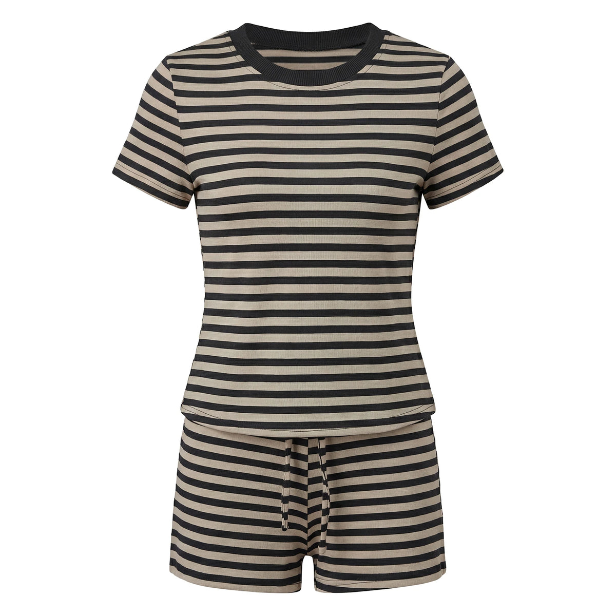Women's Summer Striped Short Outfits Casual Stylish Short Sleeve Tee Tops and Shorts 2 Pcs Sets Daily Casual Sporty Loungewear