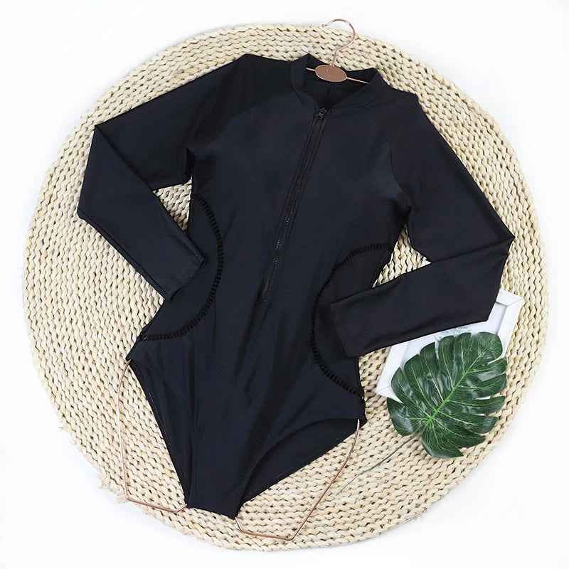 2024 Women One Piece Swimsuit Surfing Sport Swimsuit Long Sleeves Swimwear Print Monokini Bathing Suit Tropical Bodysuit Female
