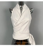Women Blouses Slim Fit V-neck Lace Up Open Stitch Versatile Sleeveless Top For Female Chiffon Tops Summer Fashion PPAY