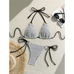 Wrinkled Halter Two-Pieces Bikini Set Bikini Female Swimsuit Women Swimwear Strappy High Cut Leg Bathing Suit Bather Swim V7043