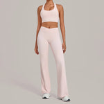 Breathable Stretch Yoga Sets Women Quick Drying Shockproof Sports Bra High Waist Bell Bottom Pants Gym Two-piece Fitness Suit