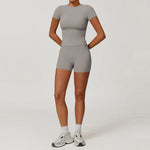 New Yoga Set Two Piece Women Short Sleeve Top with High Waist Leggings Seamless Workout Clothes Patchwork Sport Fitness Gym Sets