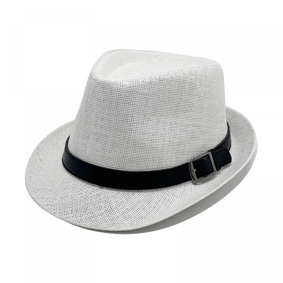 Fashion Men Jazz Fedora Hat Summer Straw Beach Sun Hat Short Brim Trilby with Belt Breathable Buckle Panama Cap