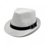 Fashion Men Jazz Fedora Hat Summer Straw Beach Sun Hat Short Brim Trilby with Belt Breathable Buckle Panama Cap