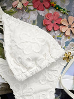 Sexy White Lace Bikini Set 2026 Women Metal Flower Ruffle Strap Push Up Bra Thong Swimsuit Summer Bathing Suit Holiday Swimwear