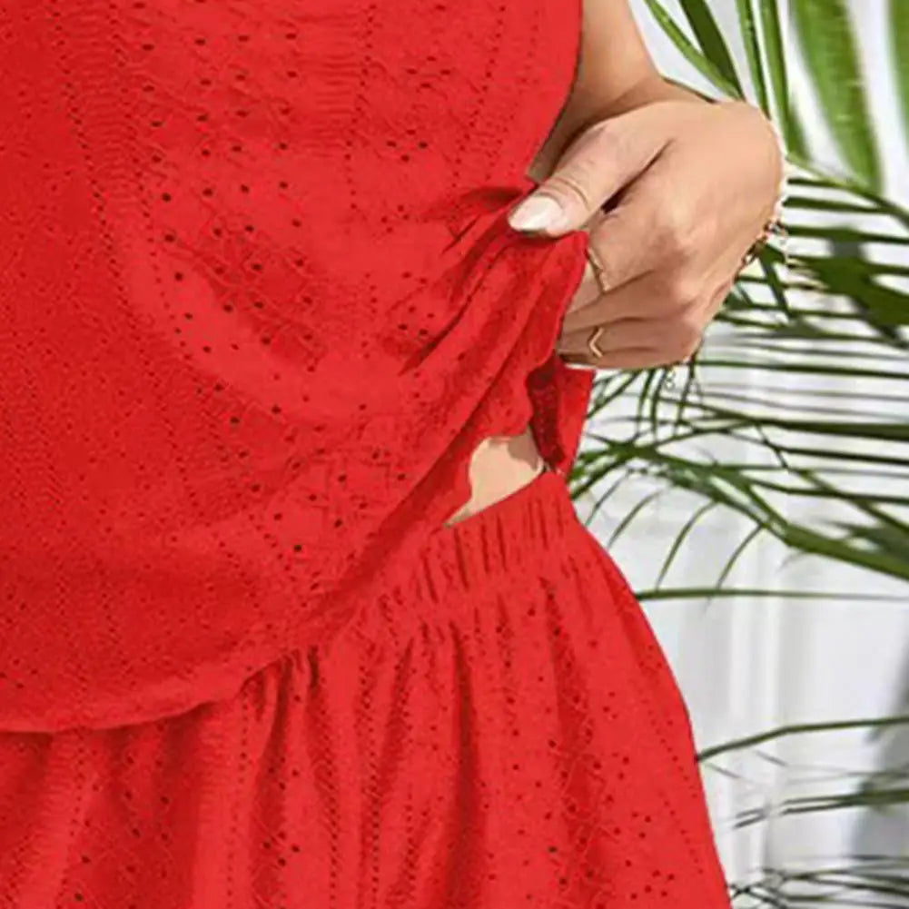 Women Eyelet Cami Pajama Sets Camisole Tank Top And Shorts 2 Piece Loungewear Sets Ladies Summer Cute Sleepwear Lounge Suit