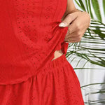 Women Eyelet Cami Pajama Sets Camisole Tank Top And Shorts 2 Piece Loungewear Sets Ladies Summer Cute Sleepwear Lounge Suit