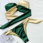 Splicing Strapless Bandeau Bikinis Sets 2026 Mujer Swimsuit Women Swimwear Back Bow Bathing Suit Biquinis Swim Wear Beachwear