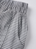 2026 Summer Women Striped Capris Casual Stylish Elastic Waist Side Button Straight-leg Pants Daily Cropped Trousers