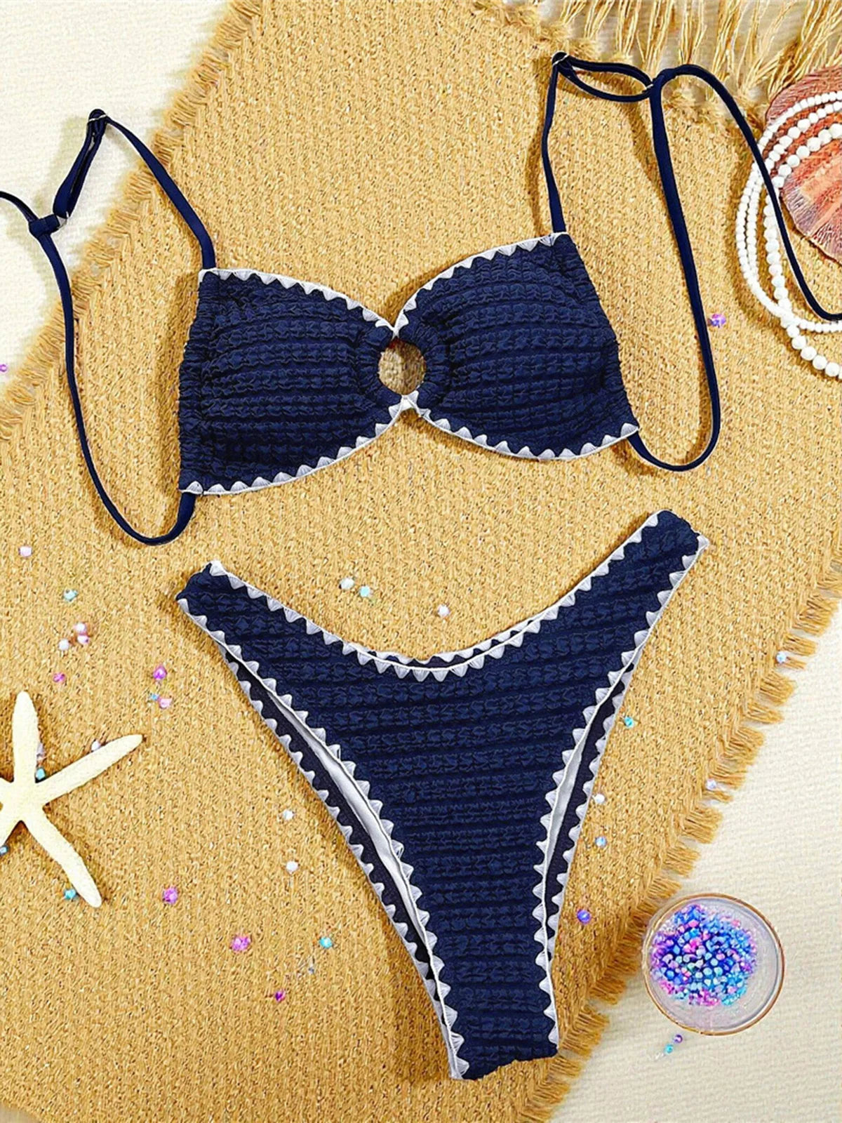 Sexy Wrinkled Crinkled Cut Out Bikini Women Swimwear Female Swimsuit Padded Bather Bathing Suit Swim Two-pieces Bikini set K8054