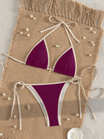 2026 New Arrival Sexy Bikini Set Women's Two Piece Swimsuit with Color Blocking Edge Tie Side Cross Back Swimwear for Beach Pool