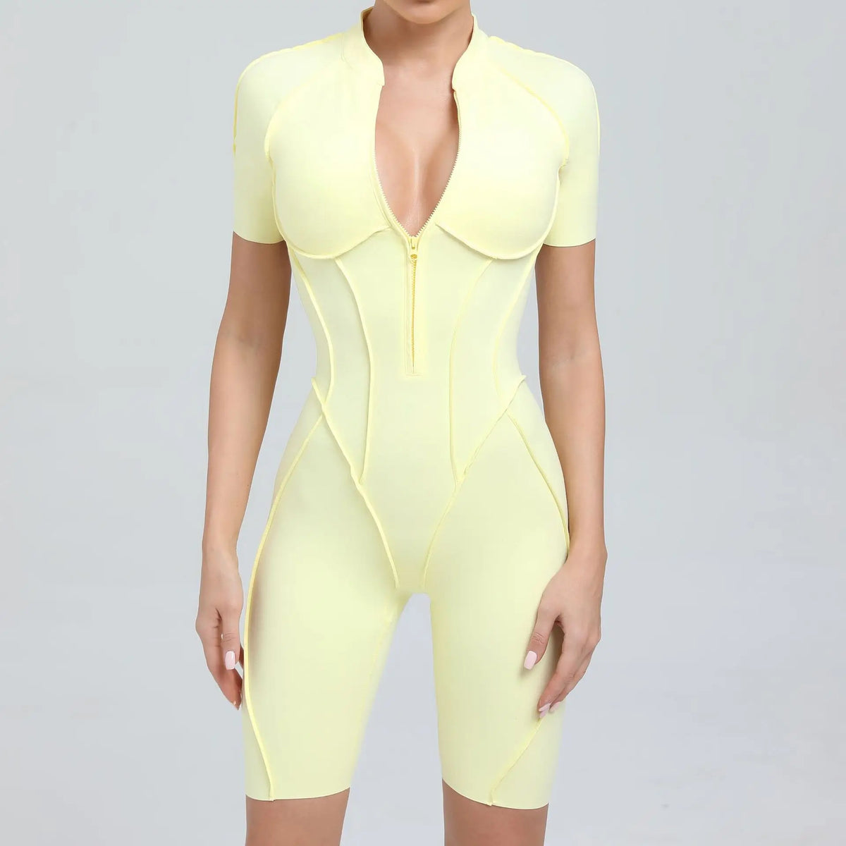 Summer Zipper Short Sleeve Yoga Jumpsuit Women Outerwear Sports Fitness Hip-lifting Backless One-piece Workout Gym Tracksutis