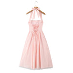 French Style Backless Cross-strap Halter Neck Dress For Women With Hard Mesh Panels Waist-cinching Pleated Large Hem Casual FYR0