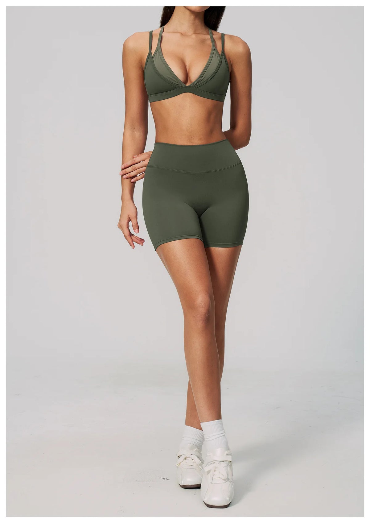Women 2PCS Yoga Suit Double Strap Shockproof Sports Bra High Waist Tigh Short Fitness Suit Gym Running Leggings Tracksuits