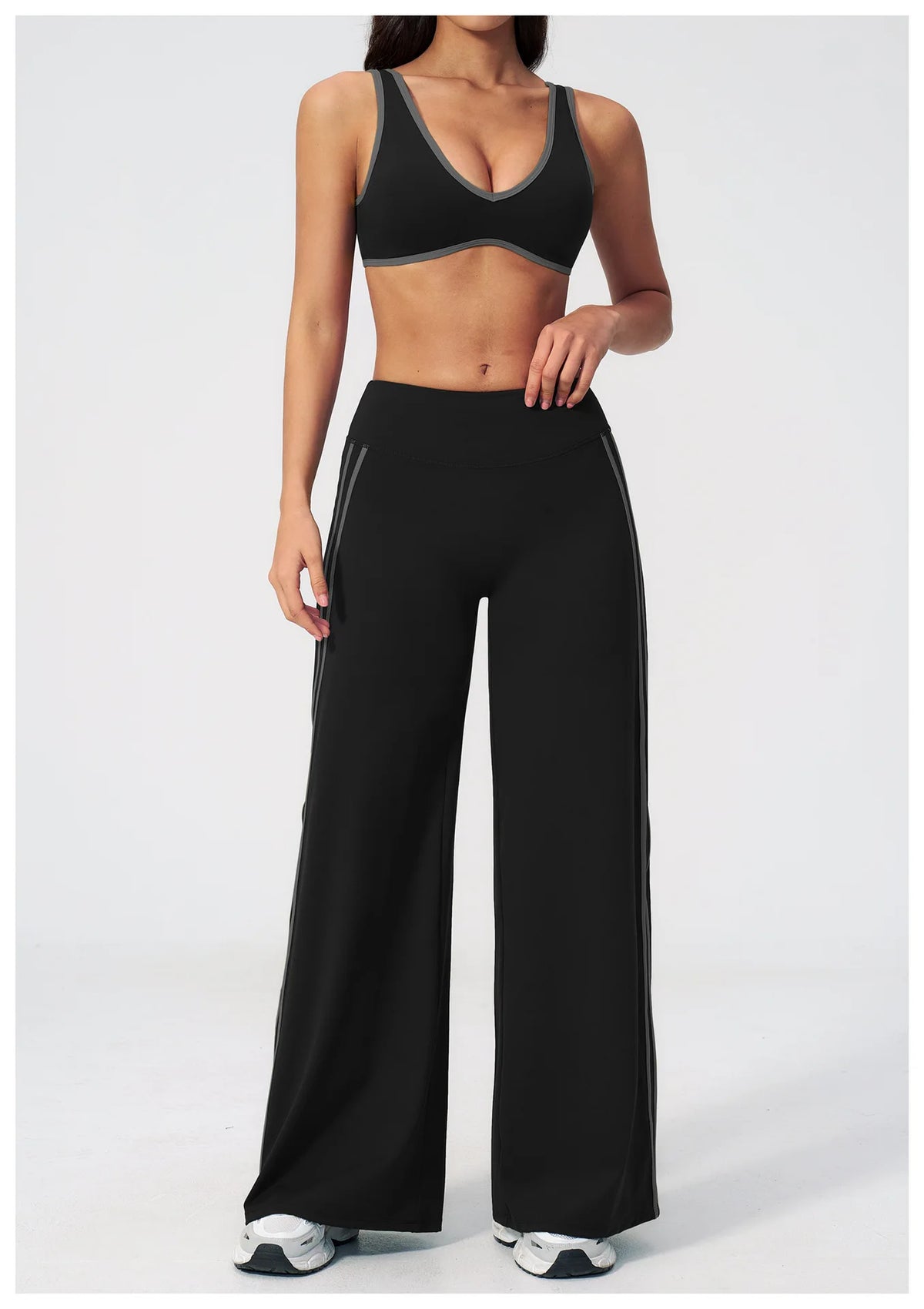 Women's Tracksuit Color Blocked Yoga Sets V Neck Sports Bra High Waist Flare Pants Fitness Suit Outdoor Running Workout Clothes