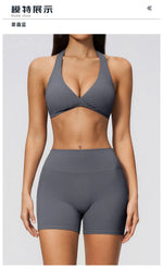 Summer Yoga Sets Women Front Cross Sports Bra Exercise Suits Outwear Lifting Buttocks Abdominal Compression Shorts Fitness Set