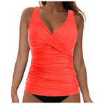 Women's Removable Padded Tankini Top V Neck Waist Defining Ruffled Separate Swimsuit Top Ruched Support Bathing Suit Swim Top