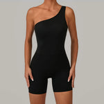 Summer One Shoulder Yoga Short Jumpsuit Women Sexy Cut Out Backless Scrunch Booty One Piece Suit Gym Workout Fitness Clothes
