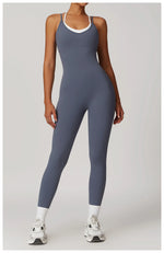 Yoga Jumpsuit Fake two color contrast halter sport jumps Women Push Up Gym Fitness Overalls Sport Outfit Sportswear Clothes 8843