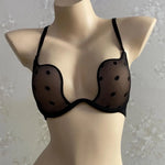 U-Shaped Polka Dot Mesh Lingerie, Sexy Push-Up French Deep V Seductive Bra, Soft Underwire Push-Up Bra