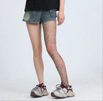 Peony Flower Leg Tattoo Stockings Summer Thin Pantyhose Long Socks With Patterns On One Side And Solid Color On The Other NTNG