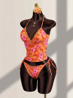 DEKA Women Strapped Print Swimwears Lace-up Bikini Set Halter V Neck Front Tie Cami Top Swim Lady Bathing Suit