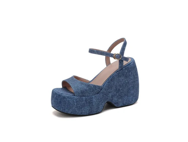 2025 New Summer Women High Heel Shoes Platform Square High Heel Ladies Sandals PU Leather Open Toe Buckle Dress Women Shoes