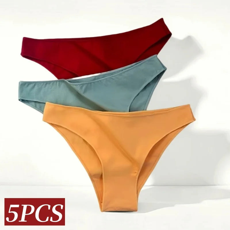 5Pcs/Set Cotton Classic Panties Women Low Rise Briefs Solid Color Breathable Underwear Sexy Lingerie Intimates Underpants M-XXL