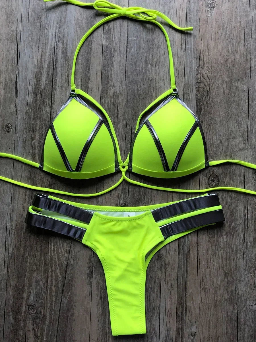 Sexy Halter Push Up Brazilian Bikini 2025 Women Bandage String Swimsuit Female Swimwear Two Pieces Bikini Set Bathing Suit Swim