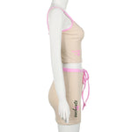 Hot Girl Two-piece Suit Printed Slimming Suspender Low Waist Drawstring Short Skirt Suit