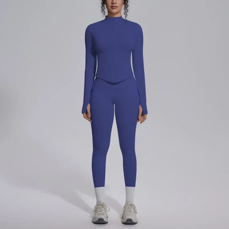 Women's Seamless Yoga Sets Sports Fitness Zipper Long-Sleeve Jacket Slim-fit Hip Lift Pants Suits Workout Training Gym Sets