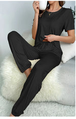 Women's Sleepwear Spring and Summer New Pajamas Women's Short-sleeved Trousers Set Classic Solid Color Casual Loungewear
