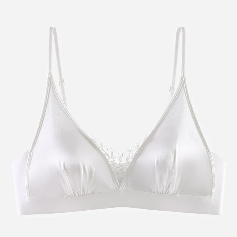 French Elegant Bra Lingerie Wirefree Bra Luxury Satin Bralette for Small Chest Summer Thin Lace Bra Elegant Comfort Bralette