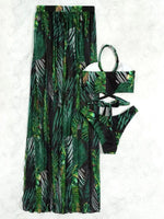 2024 Halter Criss Cross Bikini Tropical Print Swimsuit & Beach Dress 3 Piece Sexy Swimwear Women Bathing Suit Beachwear Summer