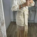 Embroidered Tassel Hem Skirt Elegant Women's Lace Up Mesh Hollow Out Short Skilt 2026 Summer New Chic Female Beach Holiday NT8W