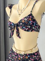 Sexy Navy Floral Print Bikinis Sets Women Front Tie Push Up Bra Holiday Swimsuit 2026 Bathing Suit Lace Ruffles Skirt Swimwear