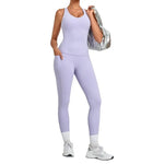 Women's Seamless Yoga Sets Sports Fitness Hip-lifting High Waist Pant Sleeveless Backless Suits Workout Running Leggings Sets